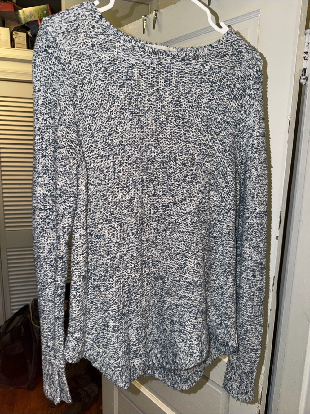 LOFT Blue Heathered Long Sleeve Chunky Sweater